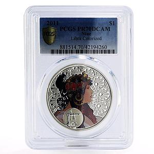 Niue 1 dollar Alphonse Mucha Zodiac series Libra PR70 PCGS silver coin 2011