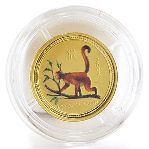 Australia 5 dollars Lunar calendar Year of Monkey colored gold coin 1/20 oz 2004