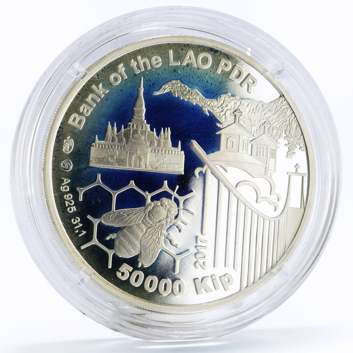Laos 50000 kip Russian Cities series Altai Wood silver coin 2017