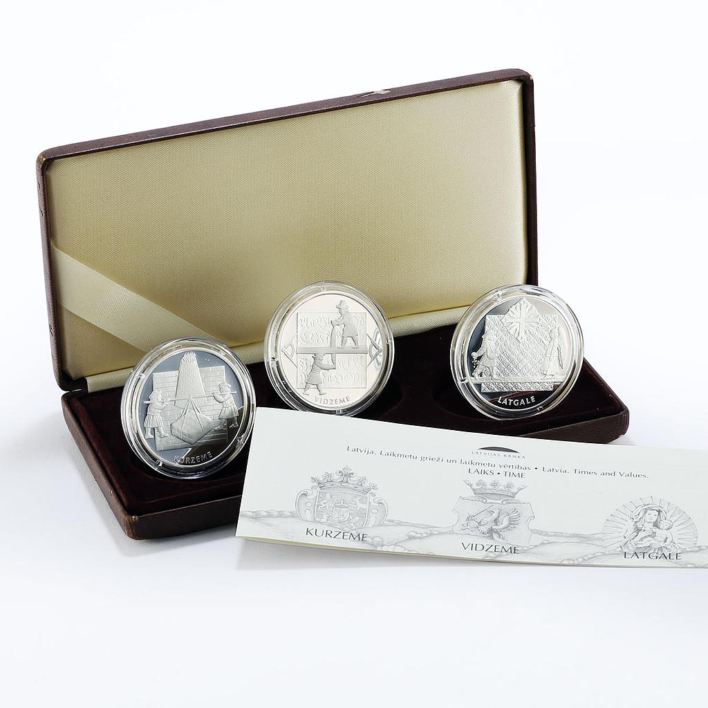 Latvia set of 3 coins Time and Values proof silver coins 2003 - 2004