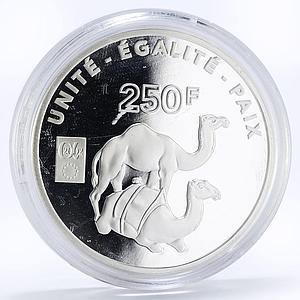 Djibouti 250 francs World Wild Fund Series Two Camels proof silver coin 2002