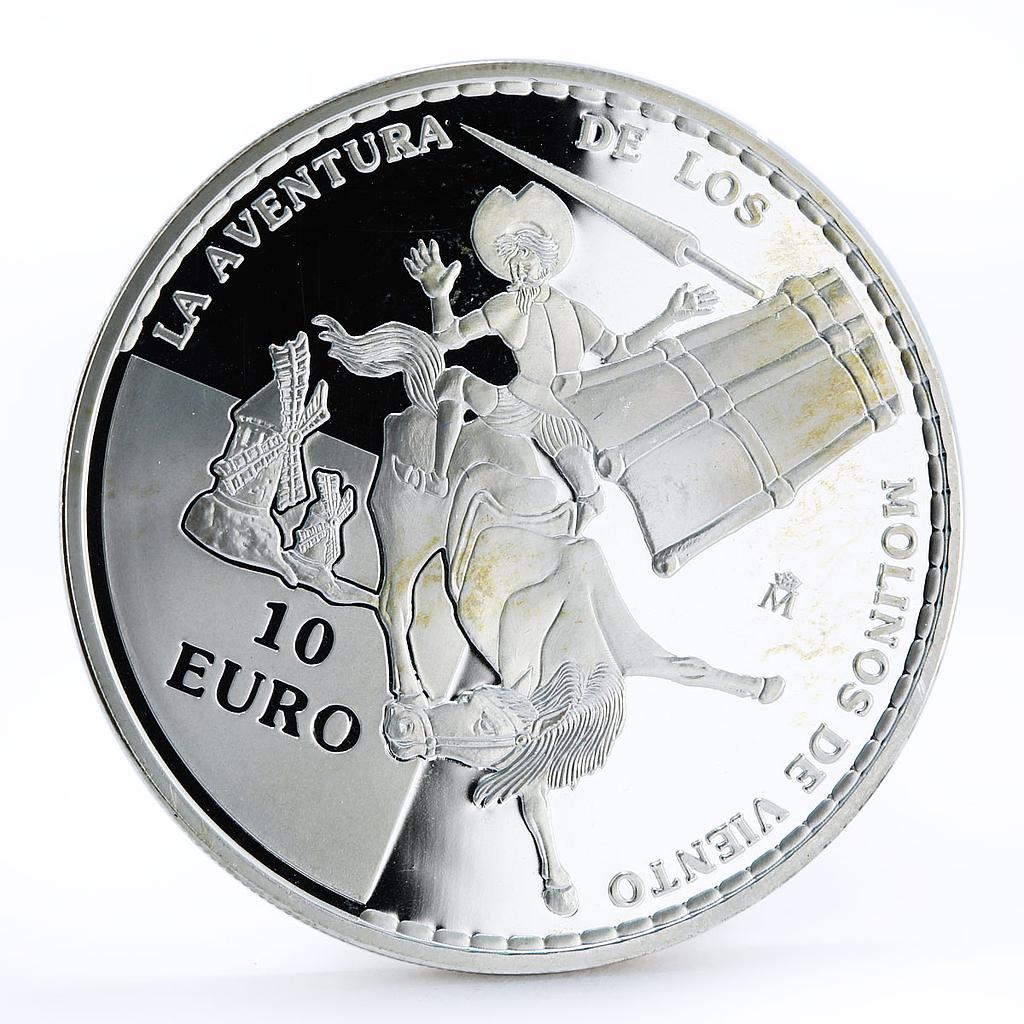 Spain 10 euro Don Quixote's Jubilee series Battle with Windmill silver coin 2005