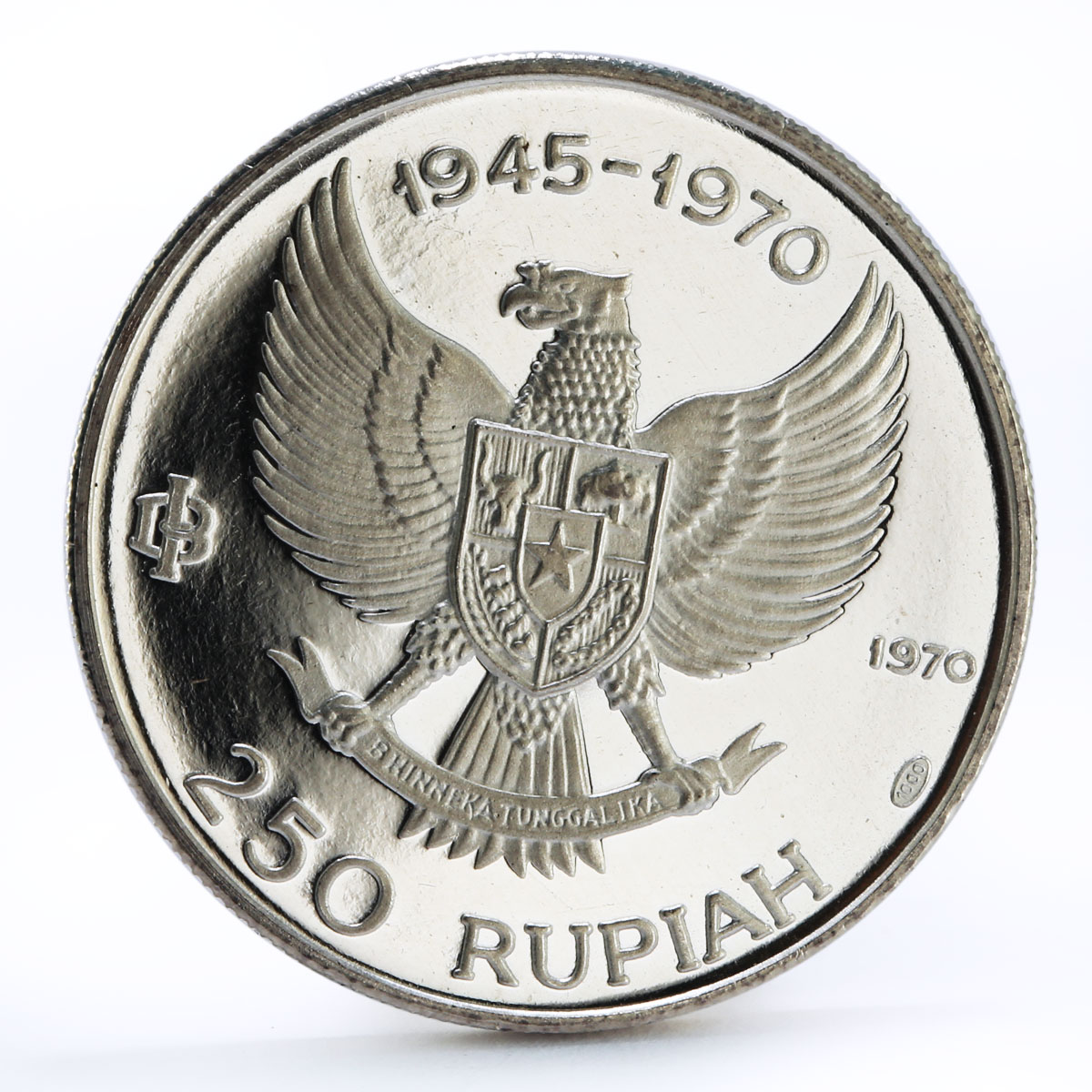 Indonesia 250 rupiah 25th Anniversary of Independence proof silver coin 1970