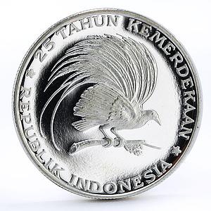 Indonesia 200 rupiah 25th Anniversary Independence Great Bird silver coin 1970