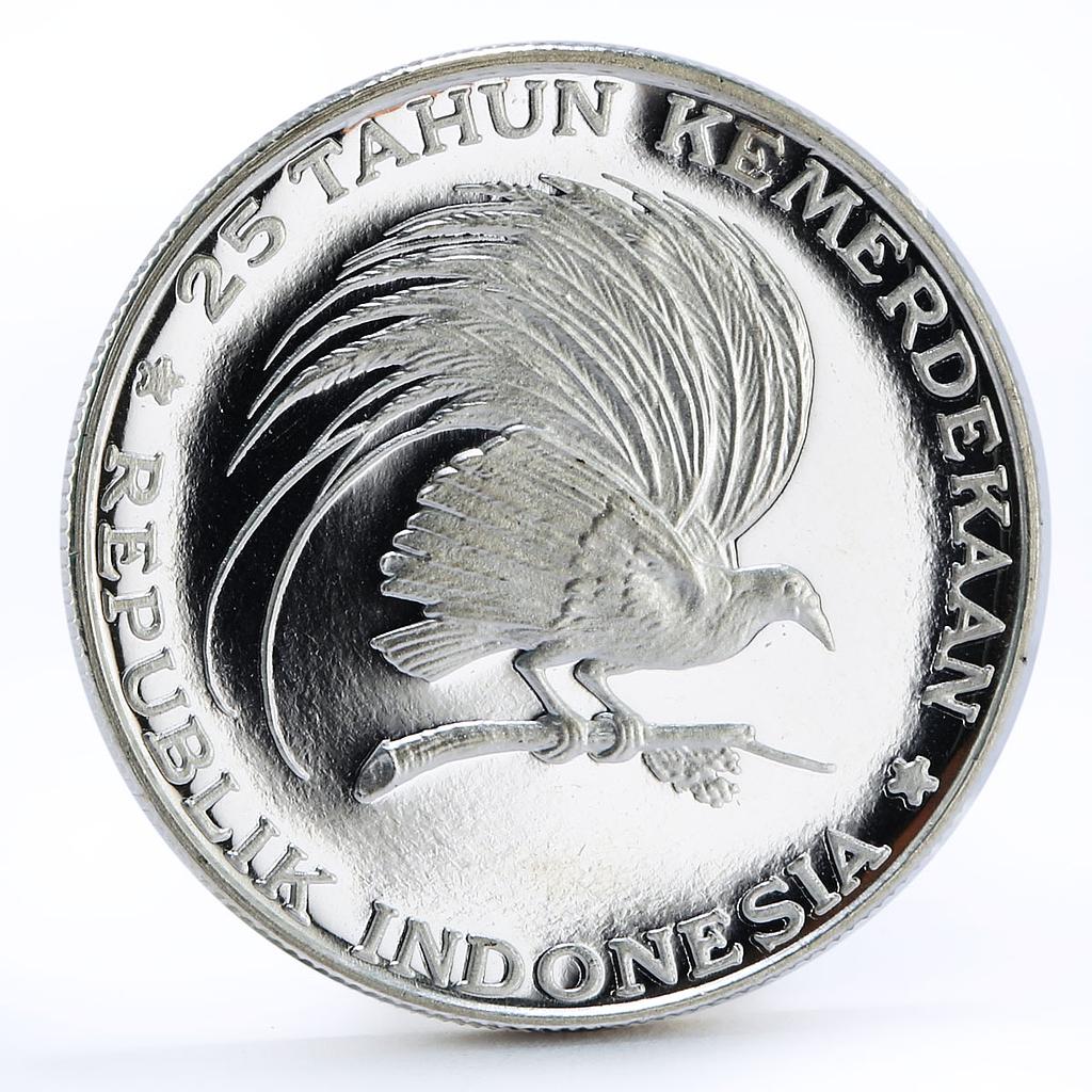 Indonesia 200 rupiah 25th Anniversary Independence Great Bird silver coin 1970