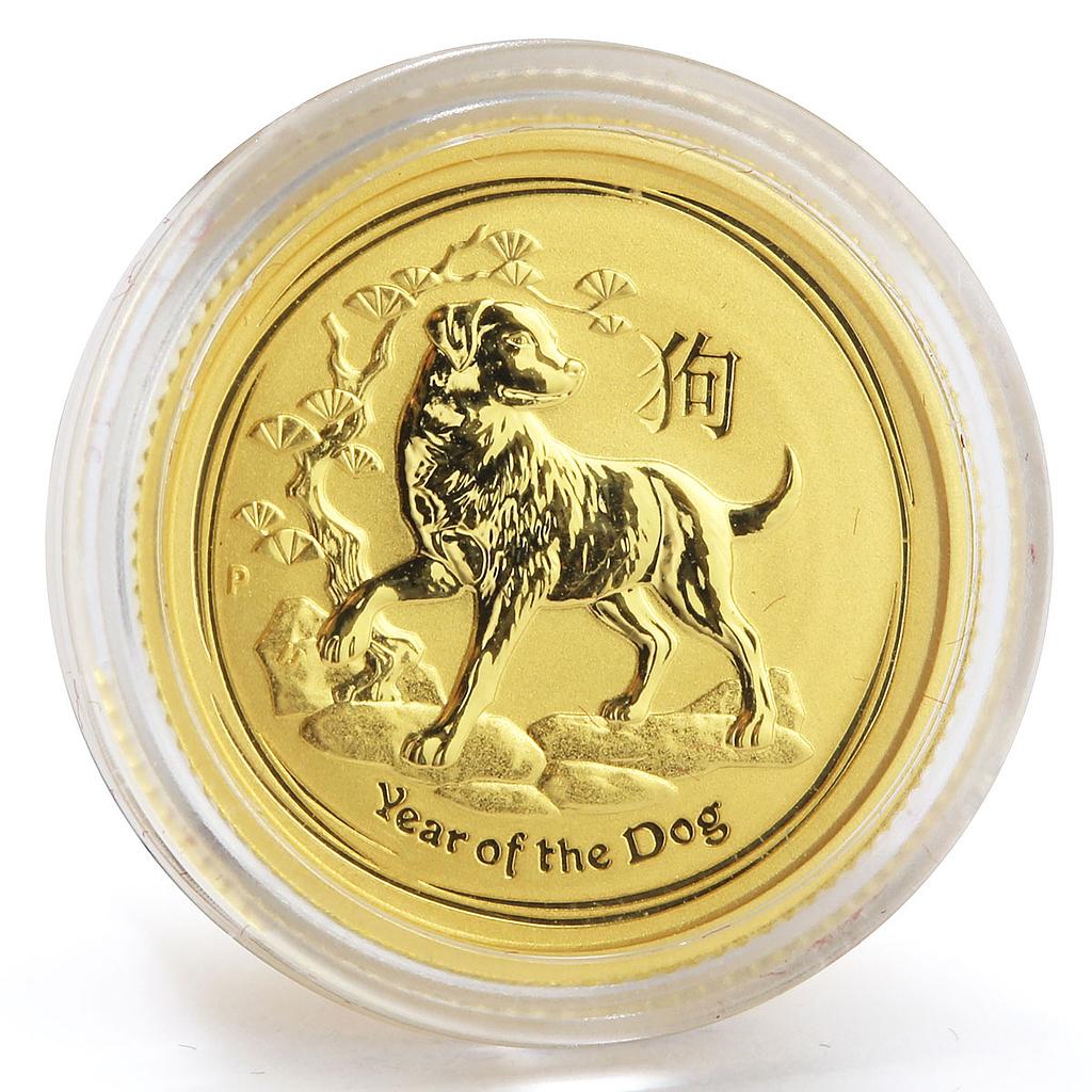 Australia 15 dollars Lunar calendar Year of Dog Bullion gold coin 1/10 oz 2018