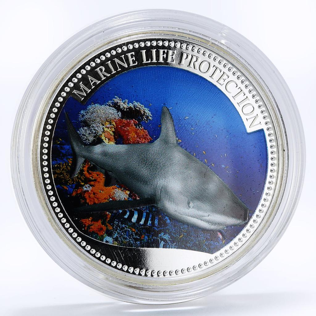 Palau 5 dollars Marine Life Protection series Grey Reef Shark silver coin 2008