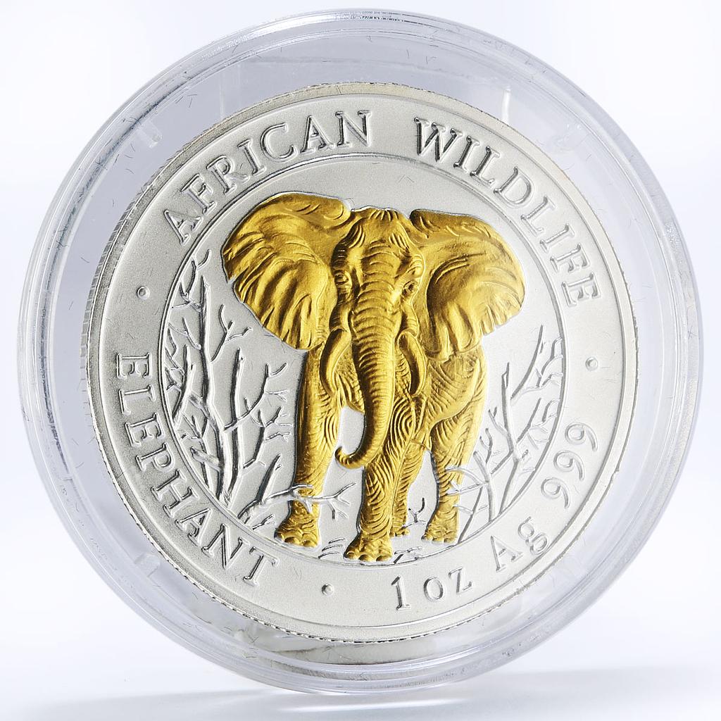 Somalia 1000 shillings African Wildlife series Elephant gilded silver coin 2004