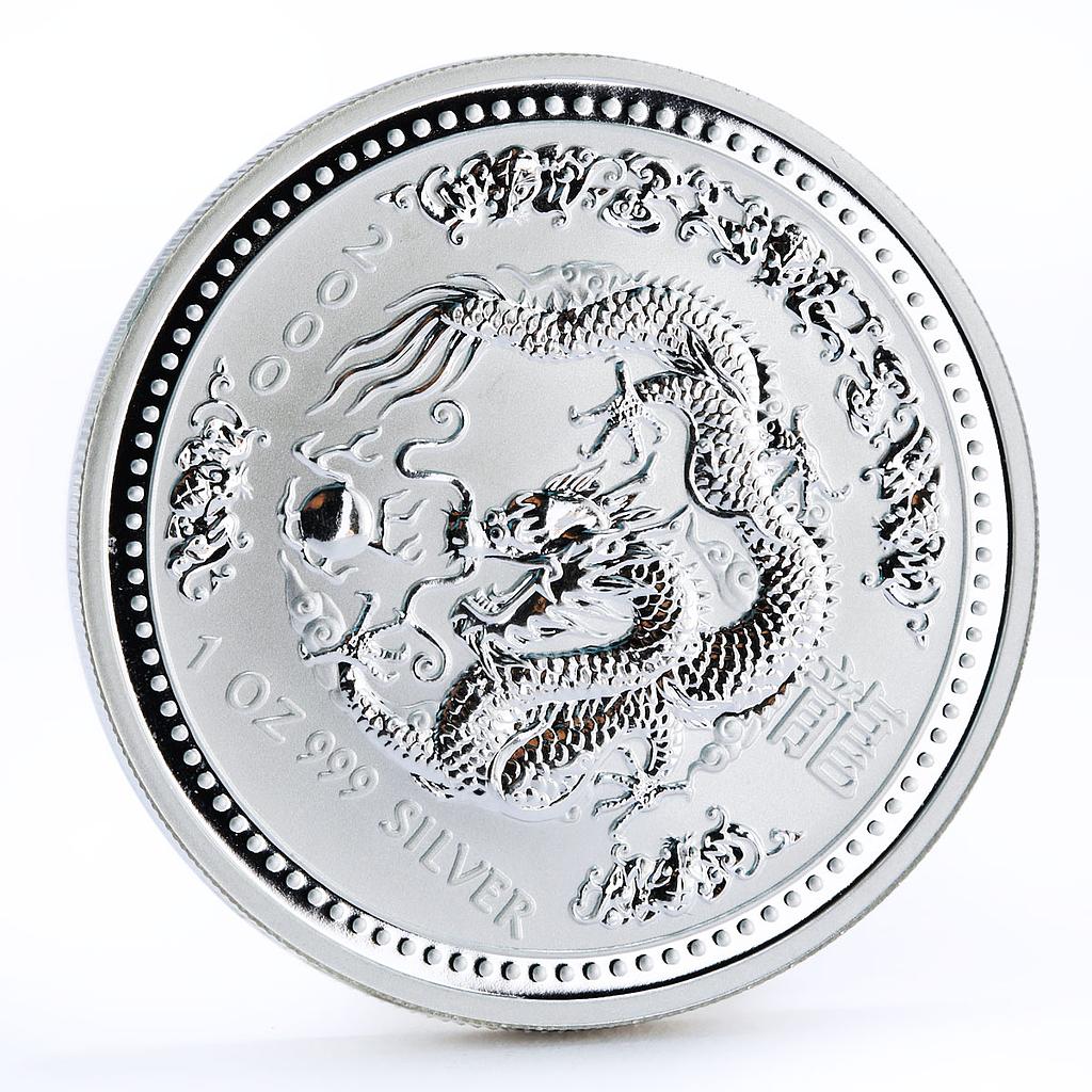 Australia 1 dollar Lunar Calendar series I Year of the Dragon silver coin 2000