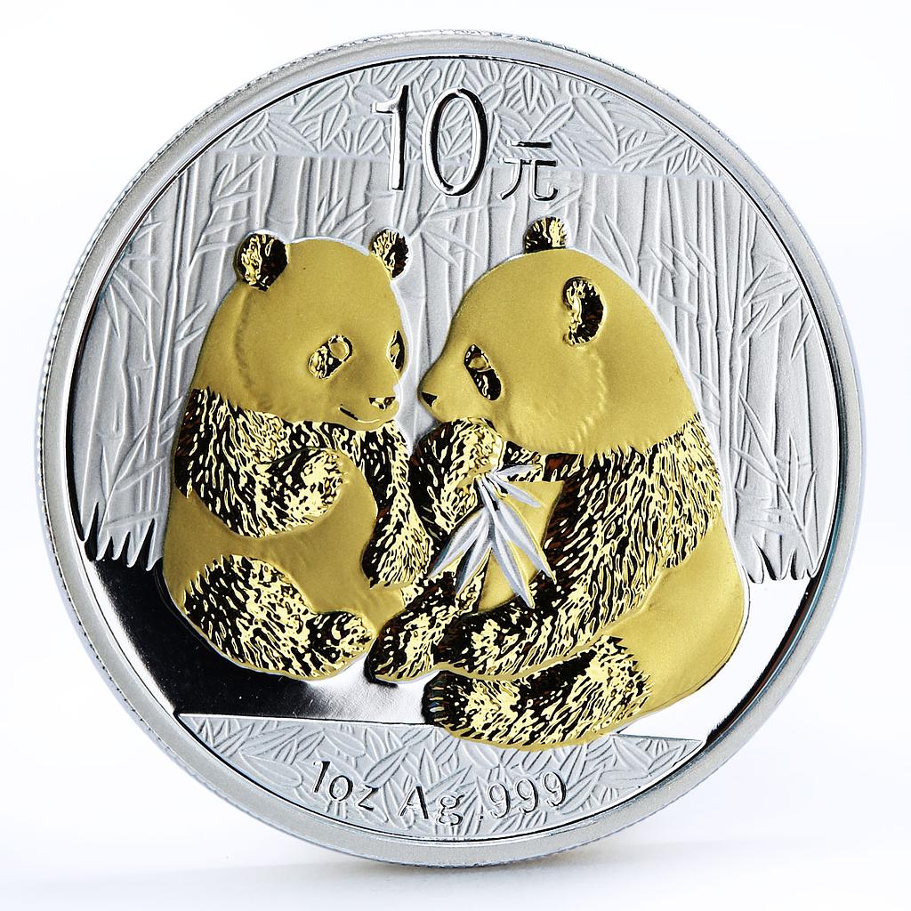 China 10 yuan World Wildlife Fund series Pandas gilded silver coin 2009