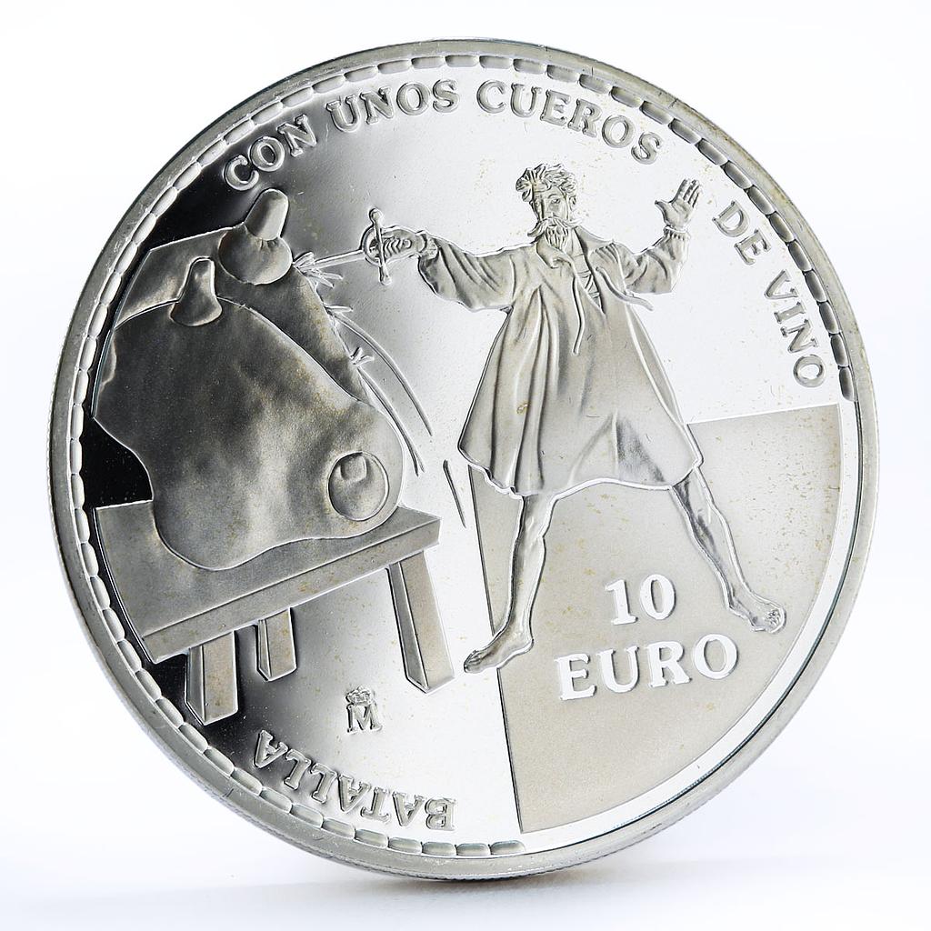 Spain 10 euro Don Quixote's Jubilee series Battle with Wineskin silver coin 2005