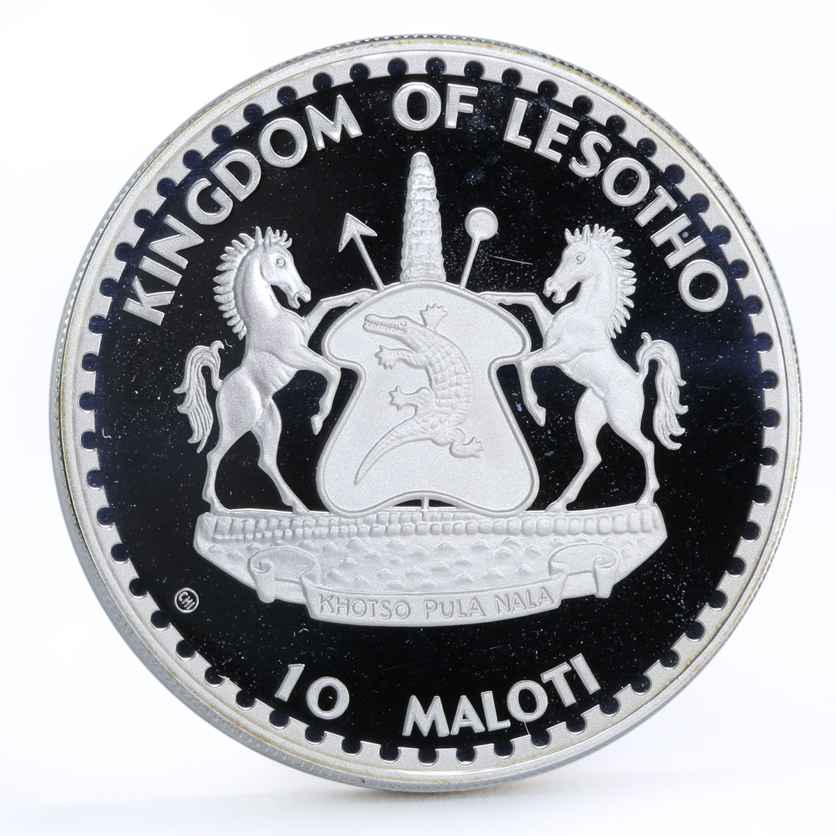 Lesotho 10 maloti Football World Cup in Spain proof silver coin 1982