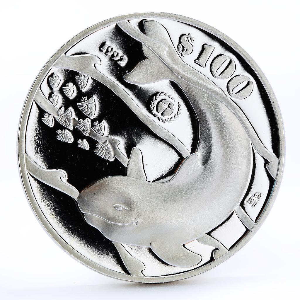 Mexico 100 pesos Animal Save Vaquita Porpose proof silver coin 1992