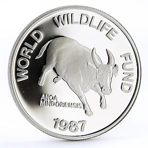 Philippines 200 piso WWF series Mindoro Buffalo proof silver coin 1987