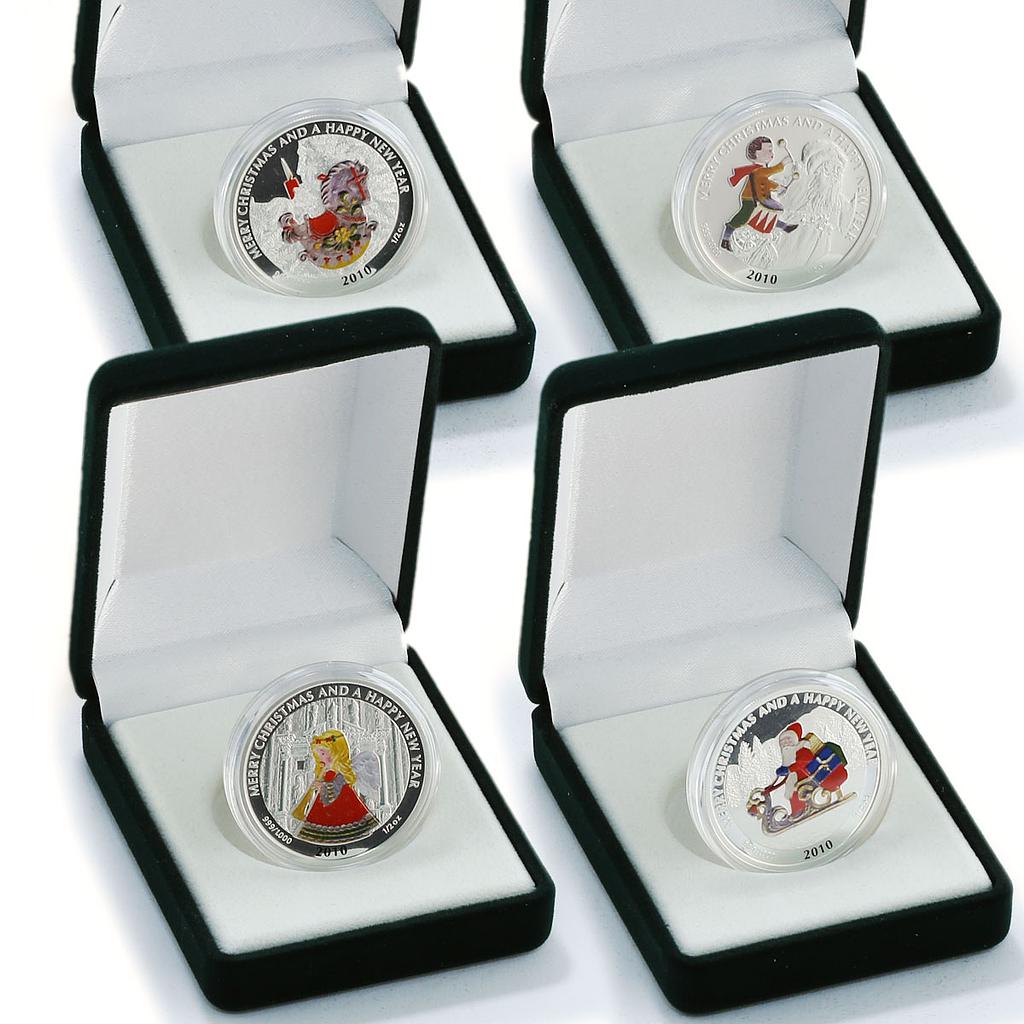 Liberia set of 6 coins Christmas and New Year Santa 1/2 oz silver coin 2010