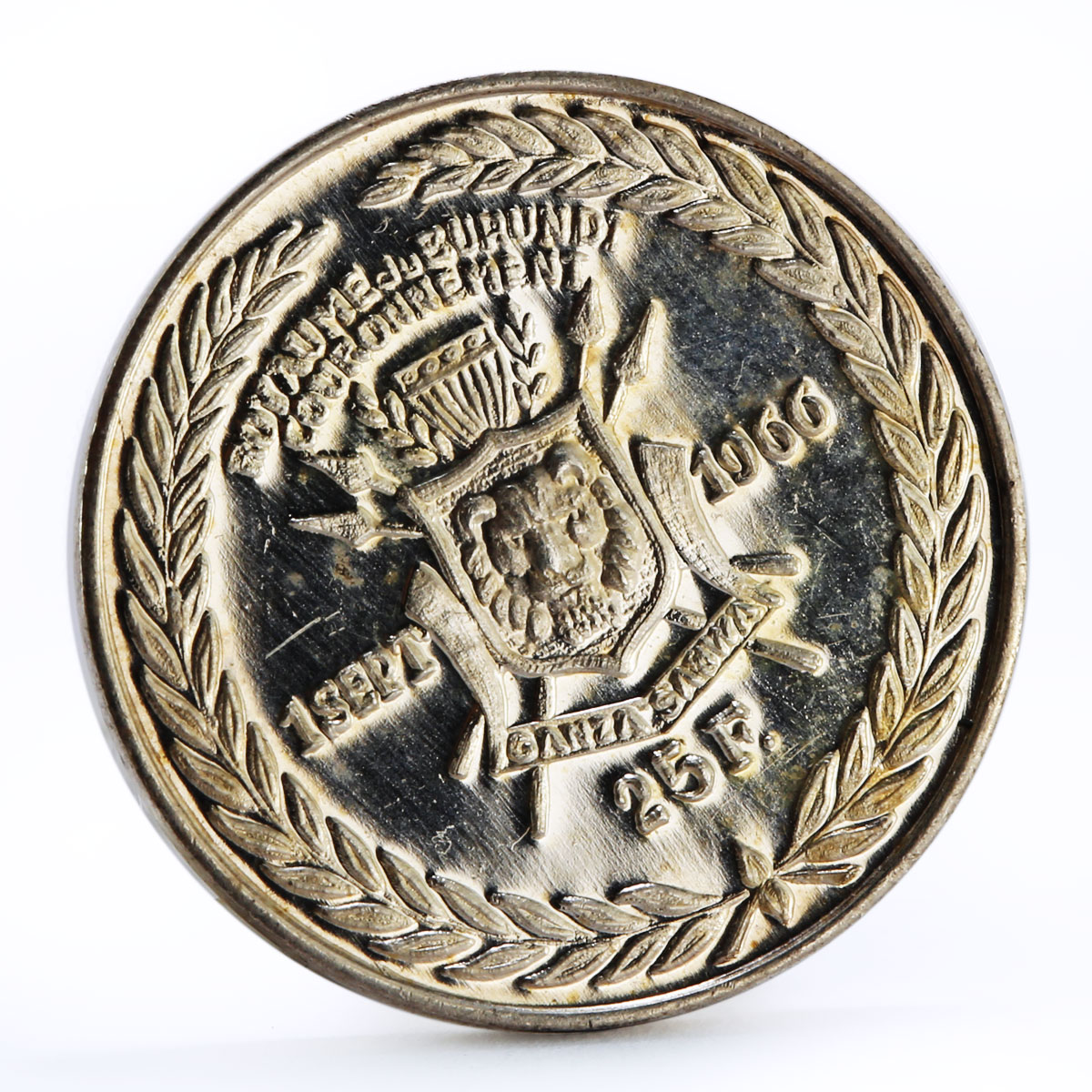Burundi 25 francs 50th Anniversary of Sultan Mwambutsan's Reign silver coin 1966