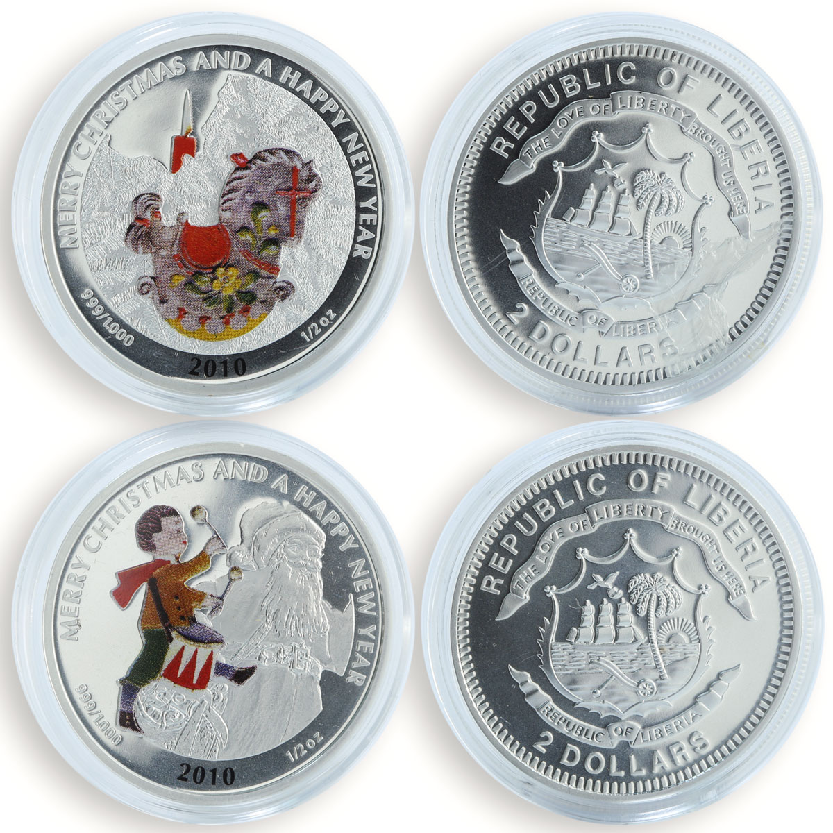 Liberia set of 6 coins Christmas &amp; New Year santa silver 1/2 oz coin 2010