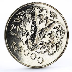Indonesia 5000 rupiah Animal series Orangutan silver coin 1974