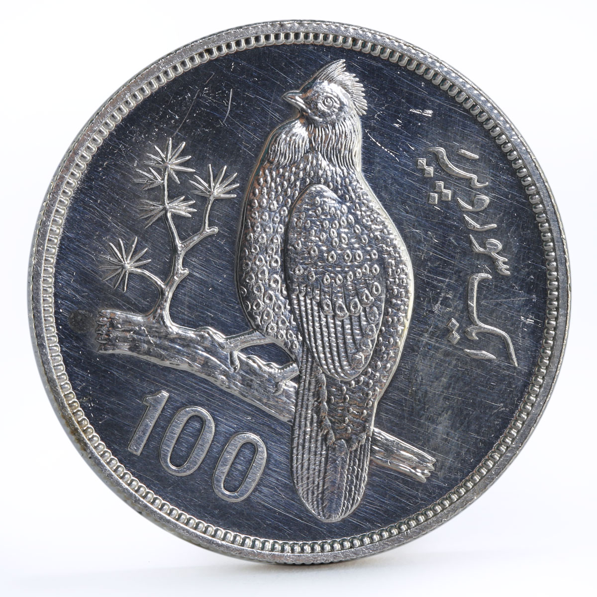 Pakistan 100 rupees Conservation series Tropogan Pheasant BU silver coin 1976