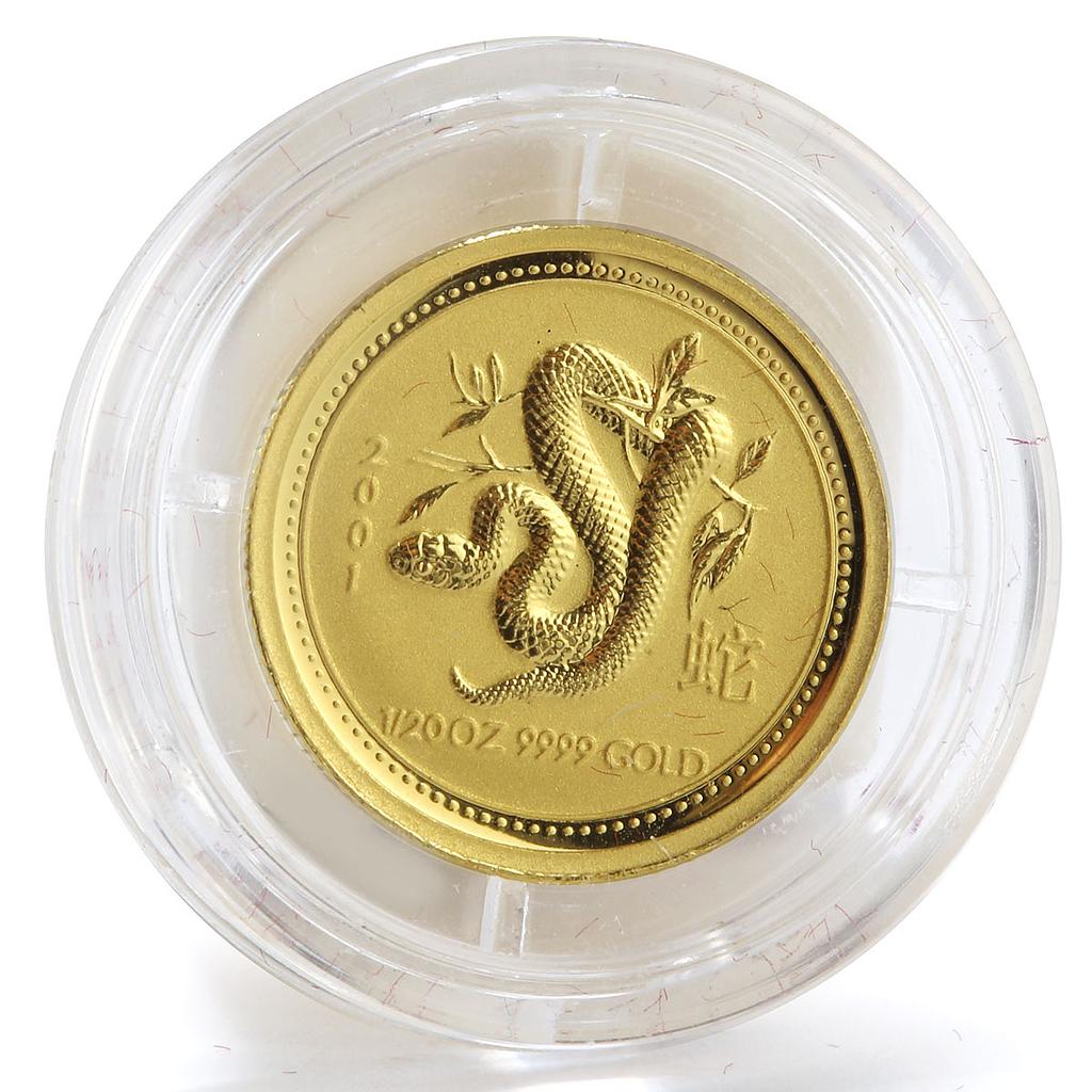 Australia 5 dollars Lunar calendar Year of Snake gold coin 1/20 oz 2001