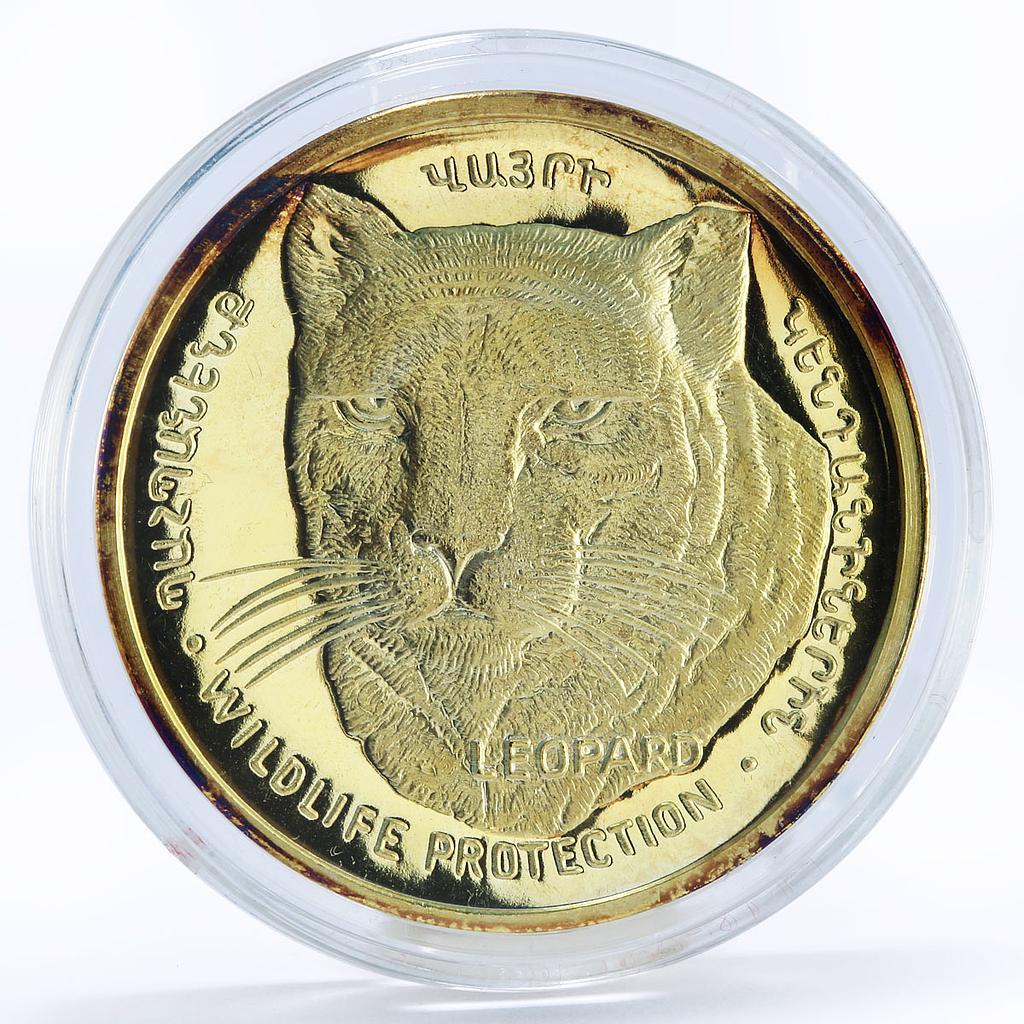 Nagorno-Karabakh 1000 dram Endangered Wildlife Leopard gilded silver coin 2004