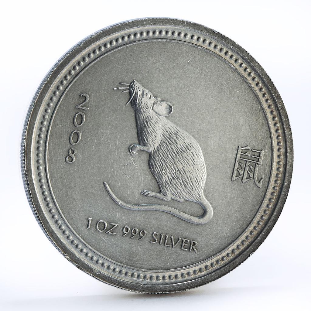 Australia 1 dollar Lunar Calendar series I Year of Mouse silver coin 2008