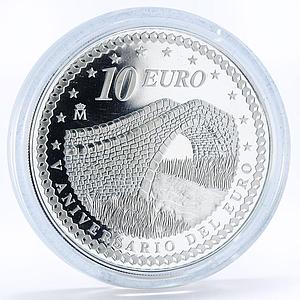 Spain 10 euro 5th Anniversary of Euro Water Bridge proof silver coin 2007