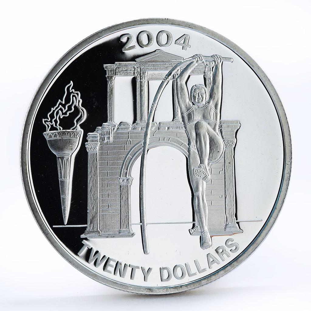 Liberia 20 dollars Athens Olympic Games series Pole Vault silver coin 2004
