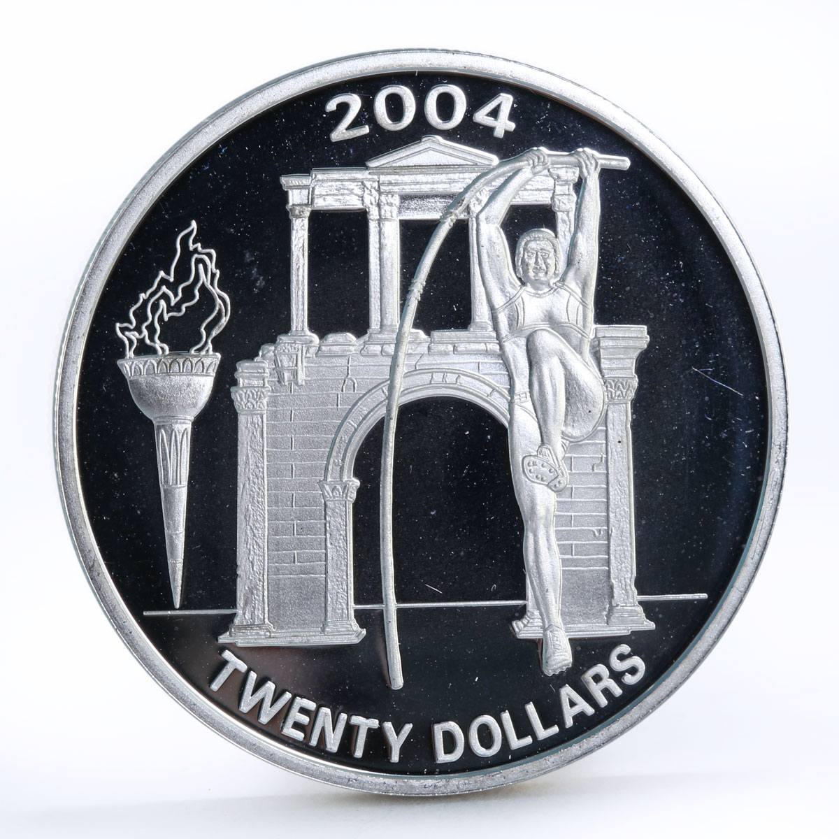 Liberia 20 dollars Athens Olympic Games series Pole Vault silver coin 2004