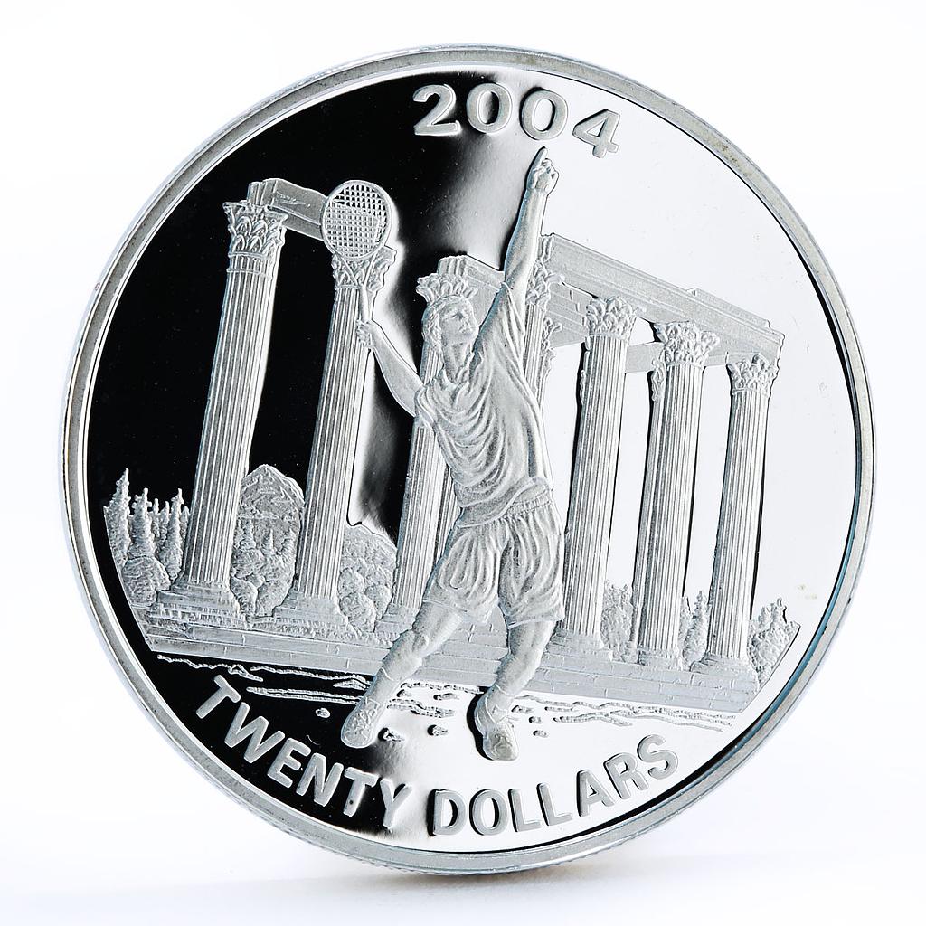 Liberia 20 dollars Athens Olympic Games series Tennis proof silver coin 2004