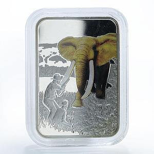 Malawi 20 kwacha Art of hunting elephant silver rectangular coin 2011