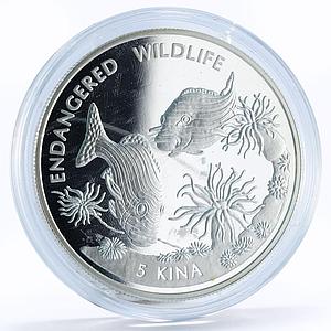 Papua New Guinea 5 kina Endangered Wildlife Two Sea Fish proof silver coin 1997