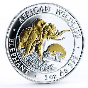 Somali 100 shillings African Wildlife series Elephant gilded silver coin 2009