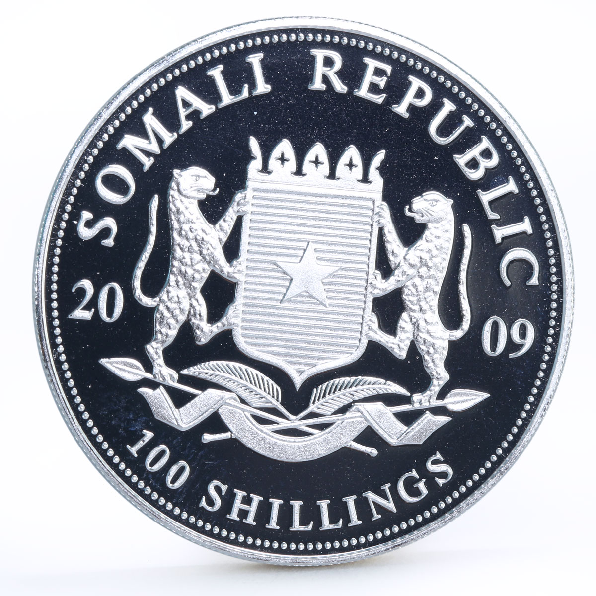 Somali 100 shillings African Wildlife series Elephant gilded silver coin 2009