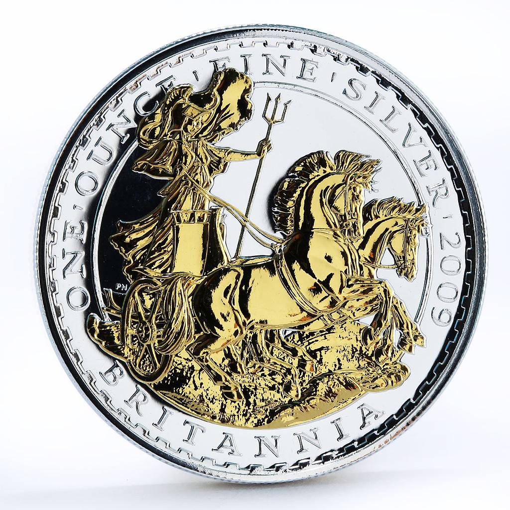 Britain 2 pounds Iconic Britannia Driving Horse Chariot gilded silver coin 2009
