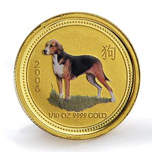 Australia 15 dollars Lunar calendar Year of Dog colored gold coin 1/10 oz 2006