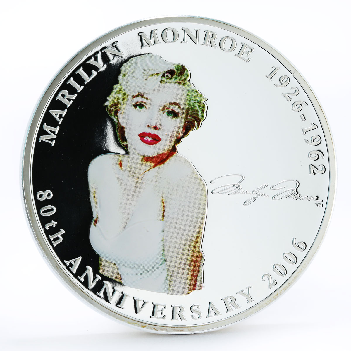 Liberia 100 dollars 80th Anniversary of Model Marilyn Monroe silver coin 2006