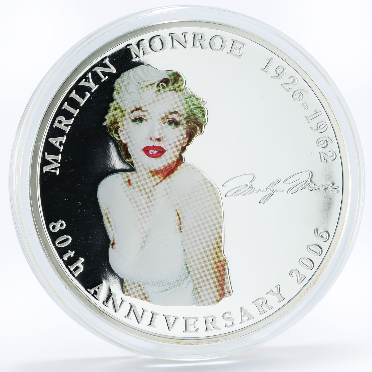 Liberia 100 dollars 80th Anniversary of Model Marilyn Monroe silver coin 2006