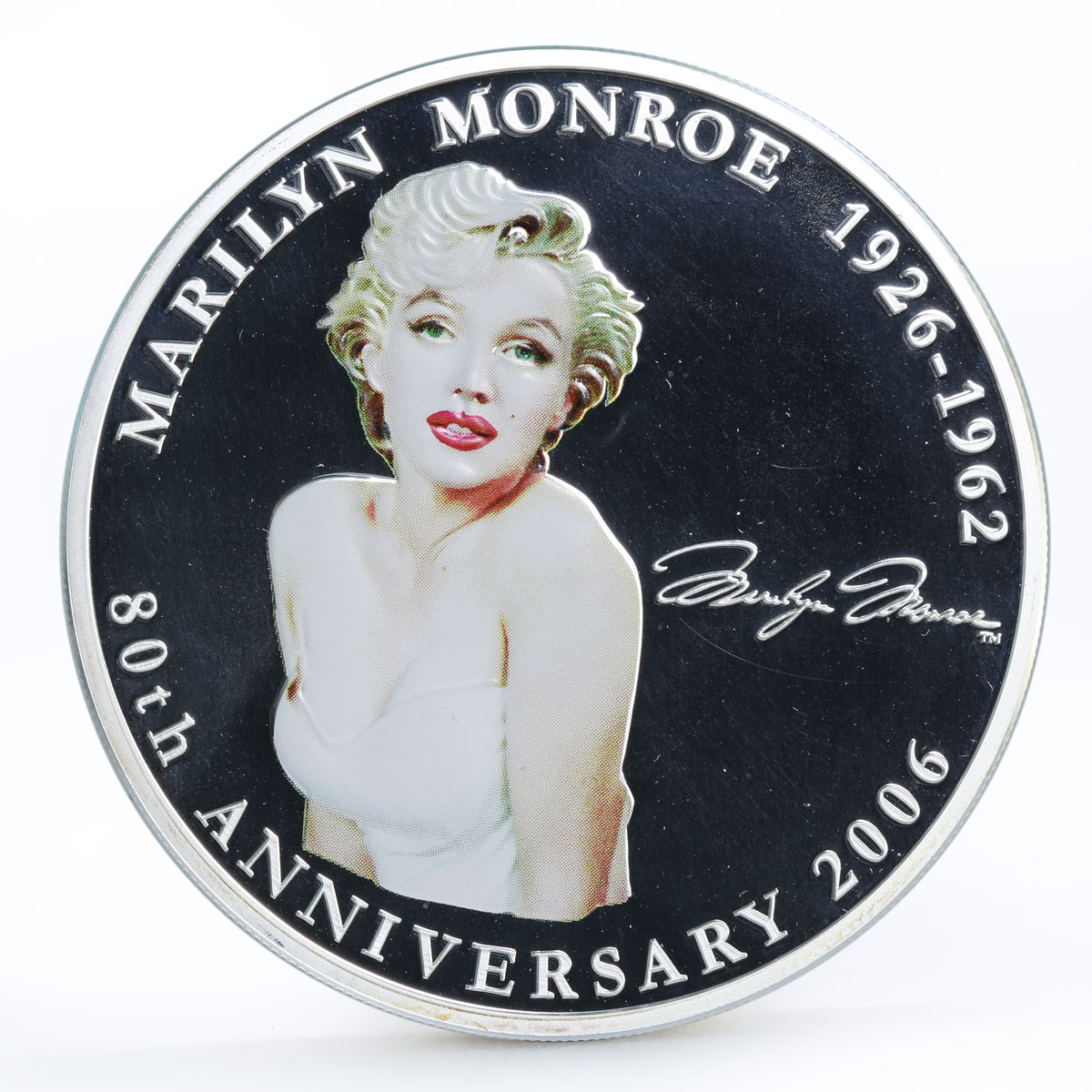 Liberia 100 dollars 80th Anniversary of Model Marilyn Monroe silver coin 2006