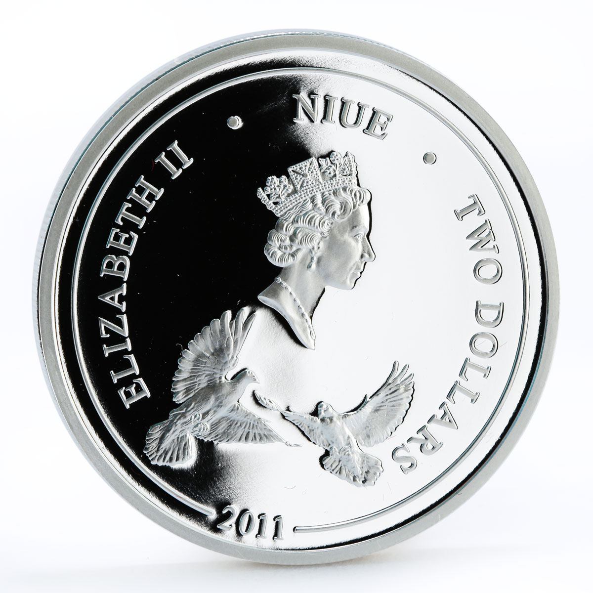 Niue 2 dollars Love Forever Doves Wedding colored proof silver coin 2011