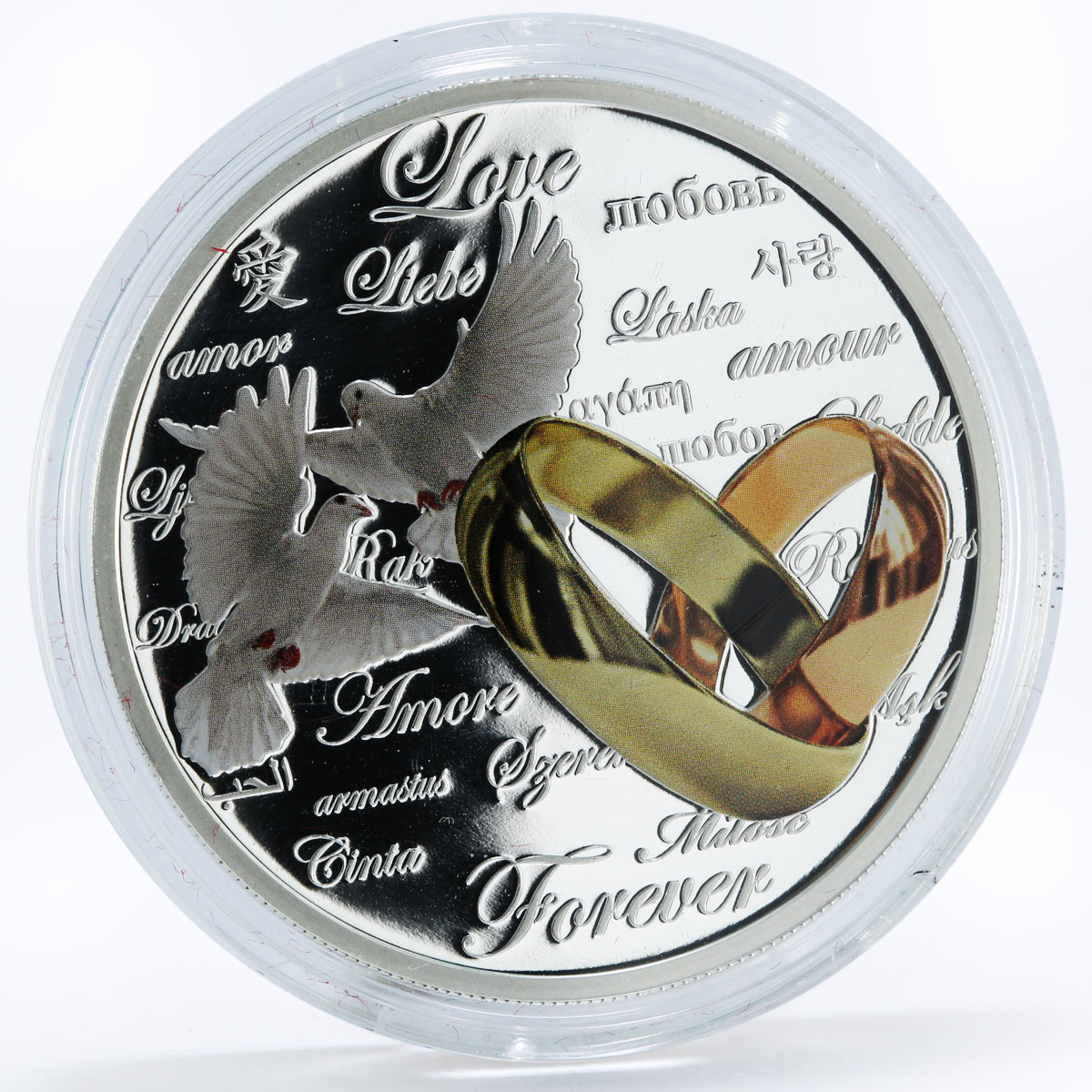 Niue 2 dollars Love Forever Doves Wedding colored proof silver coin 2011