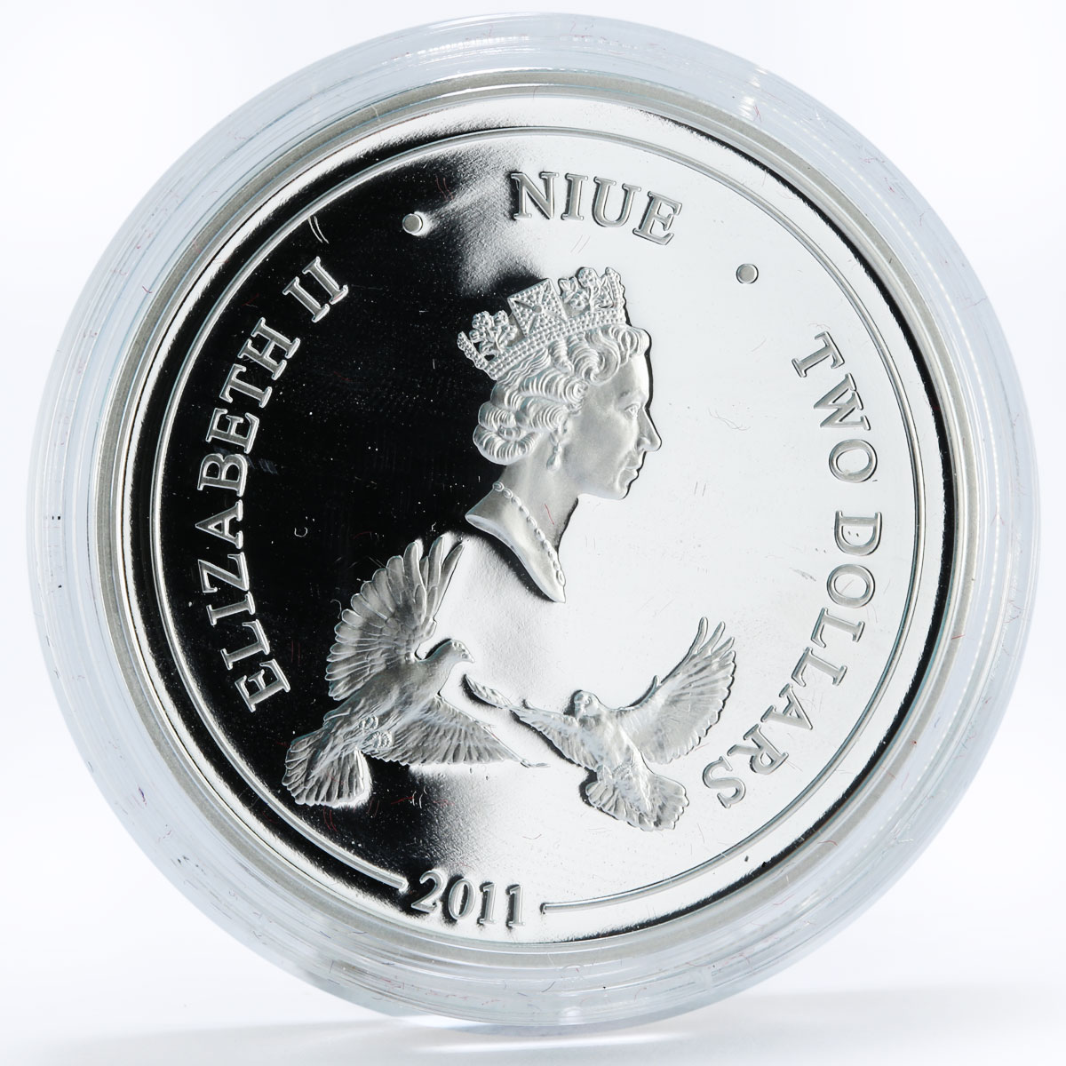 Niue 2 dollars Love Forever Doves Wedding colored proof silver coin 2011