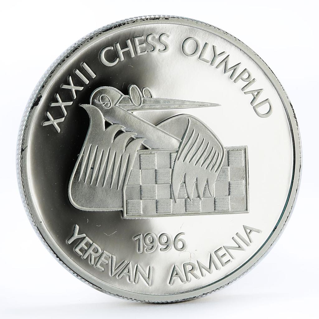 Armenia 100 dram 32th Chess Olympiad in Yerevan Bird Board silver coin 1996