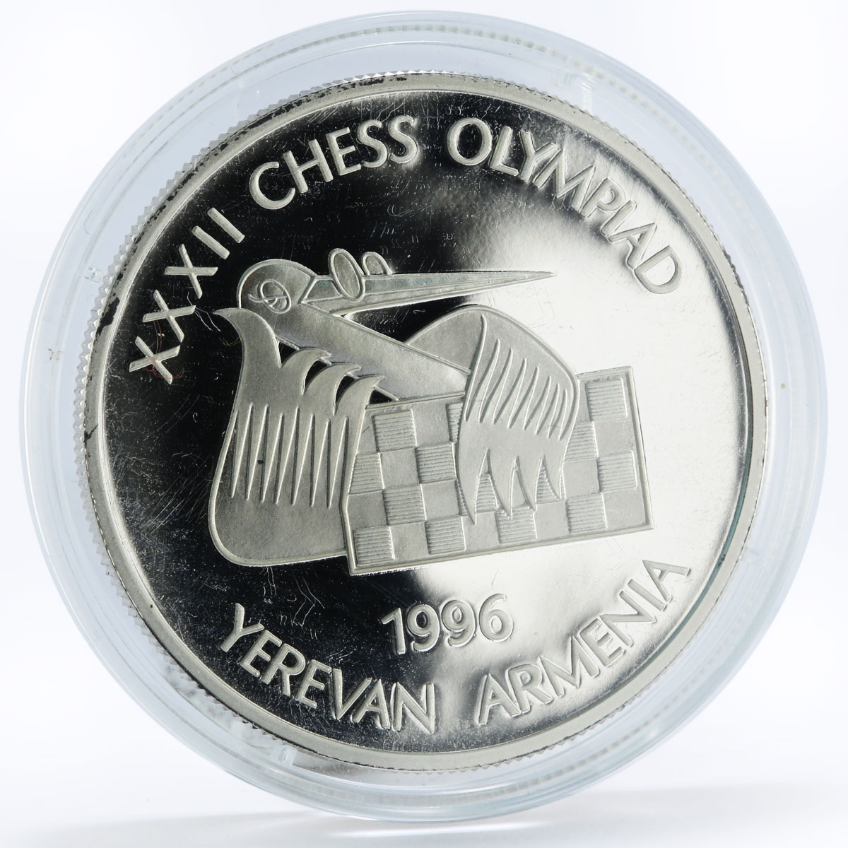 Armenia 100 dram 32th Chess Olympiad in Yerevan Bird Board silver coin 1996