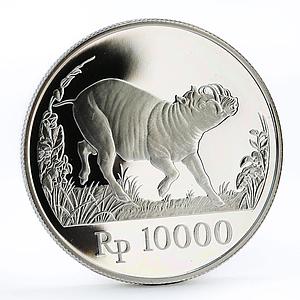 Indonesia 10000 rupiah World Wildlife series Wild Pig proof silver coin 1987
