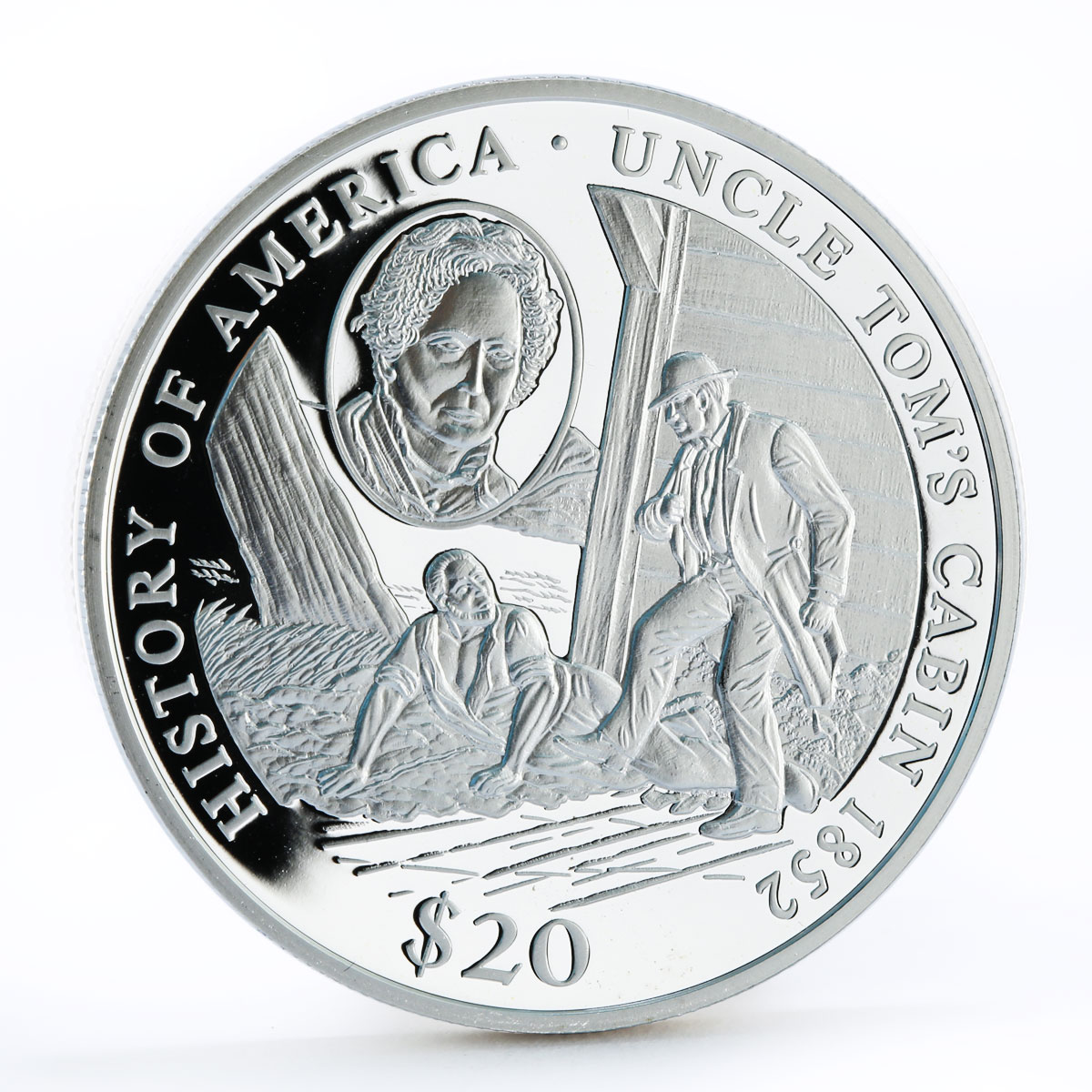 Liberia 20 dollars History of America Uncle Tom's Cab Book silver coin 2004