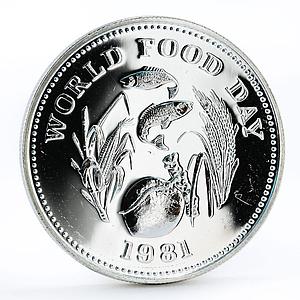 Philippines 25 piso World Food Day Fish Fruit Crops silver coin 1981