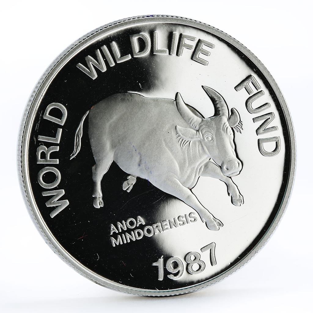 Philippines 200 piso WWF series Mindoro Buffalo proof silver coin 1987