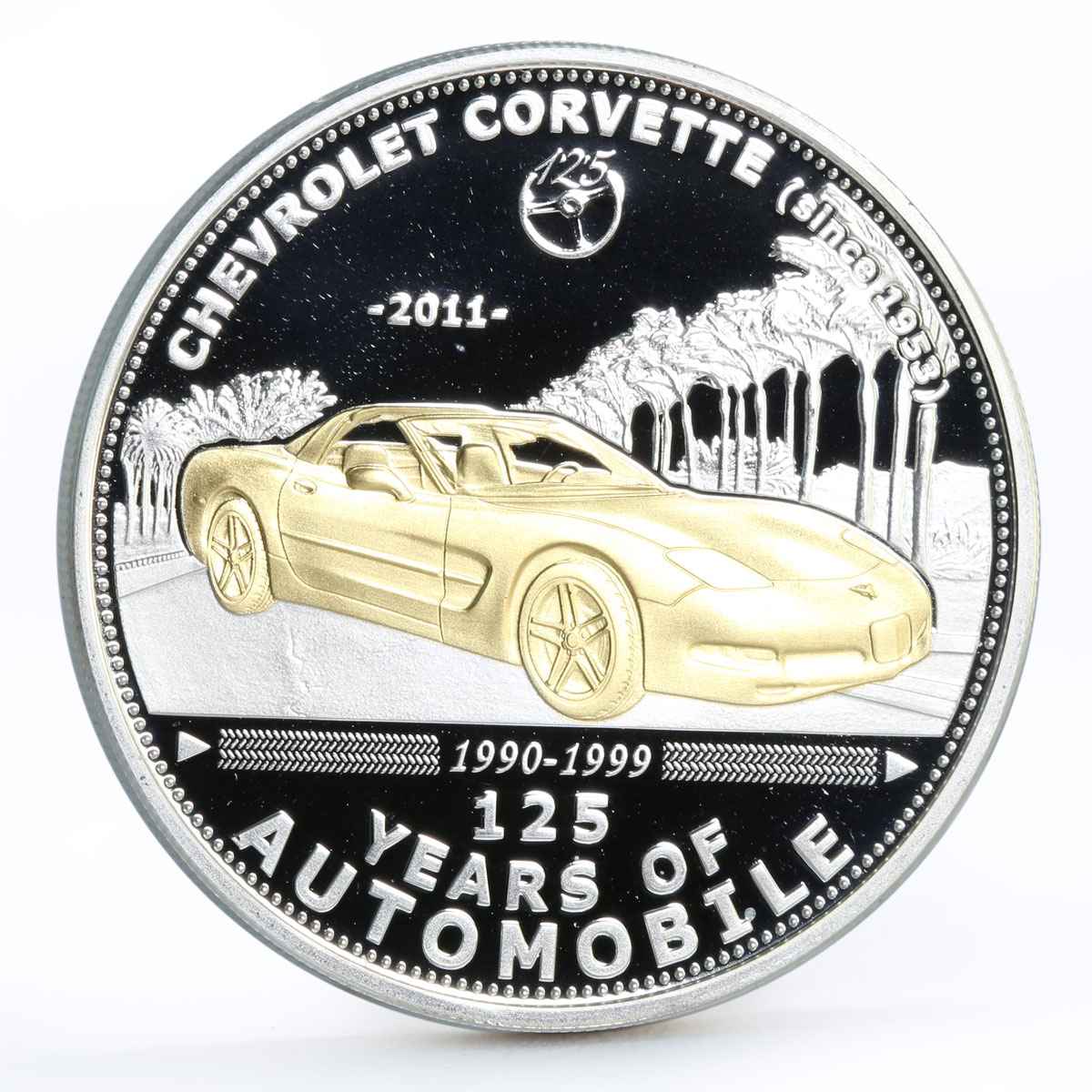 Palau 5 dollars 125 Years of Automobile Chevrolet Corvette silver coin 2011