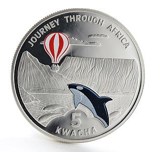 Malawi 5 kwacha Dolphin Journey Through Africa coloured silver proof coin 2006